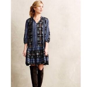 Holding Horses Anthropologie | Winter Moon Tunic Mini Dress Boho Blue Large